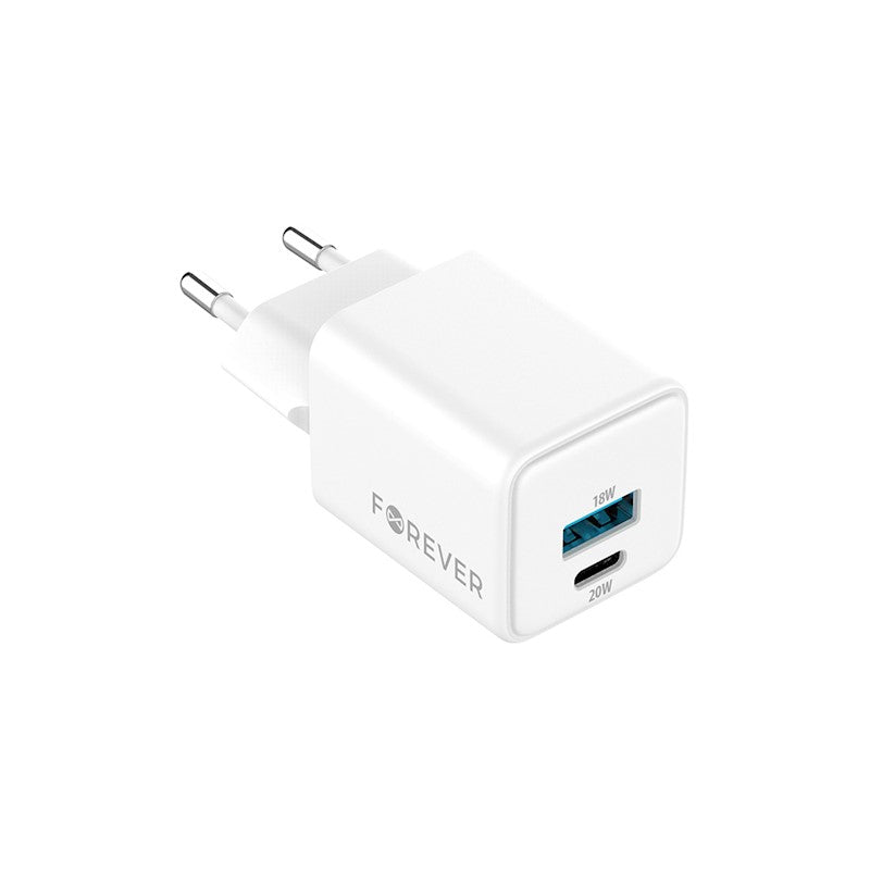 Forever TC-08-20AC GaN PD QC lādētājs 1x USB-C 1x USB-A 20W, balts