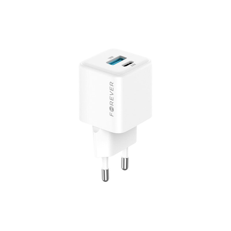 Forever TC-08-20AC GaN PD QC lādētājs 1x USB-C 1x USB-A 20W, balts