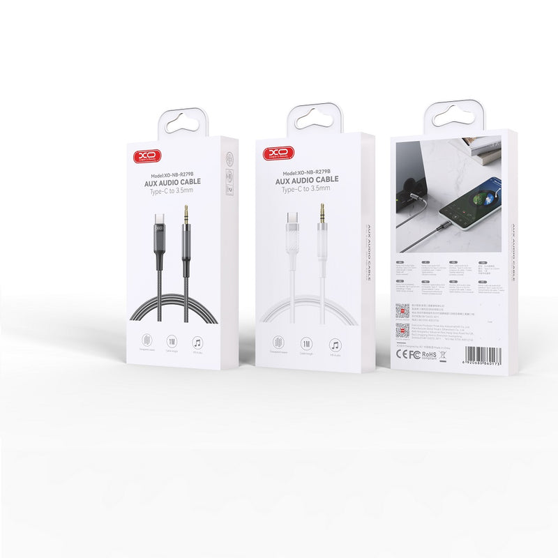 XO audio kabelis NB-R279B USB-C – 3,5 mm 1,0 m, balts
