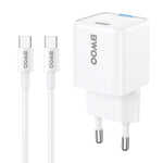 BWOO CDA211 GaN PD sienas lādētājs ar 1 USB-C pieslēgvietu un 60 W USB-C–USB-C kabeli, 30 W, balts