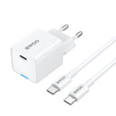 BWOO CDA211 GaN PD sienas lādētājs ar 1 USB-C pieslēgvietu un 60 W USB-C–USB-C kabeli, 30 W, balts