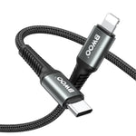 Плетеный кабель BWOO USB-C — Lightning, 3 м, 30 Вт, черный, для быстрой зарядки и передачи данных