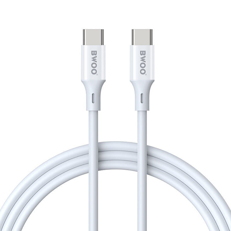 BWOO USB-C–USB-C kabelis, 2 m, 60 W, ABS un TPE, balts