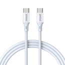 BWOO USB-C–USB-C kabelis, 2 m, 60 W, ABS un TPE, balts