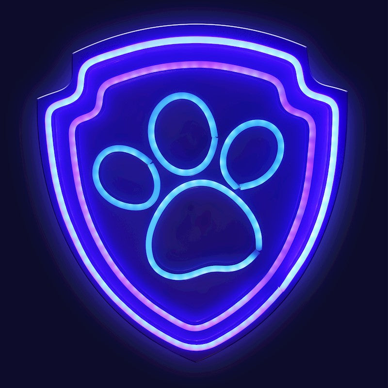 Karājamā LED neona gaisma uz organiskā stikla ar Paw Patrol ķepas simbolu, 40 × 40 cm, melna, USB