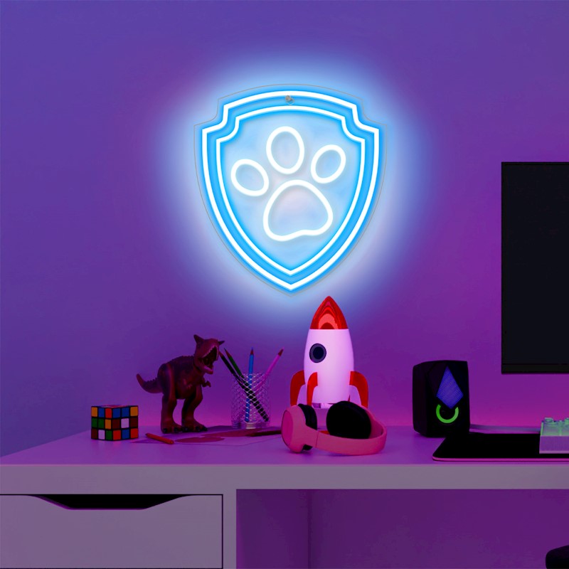 Karājamā LED neona gaisma uz organiskā stikla ar Paw Patrol ķepas simbolu, 40 × 40 cm, melna, USB