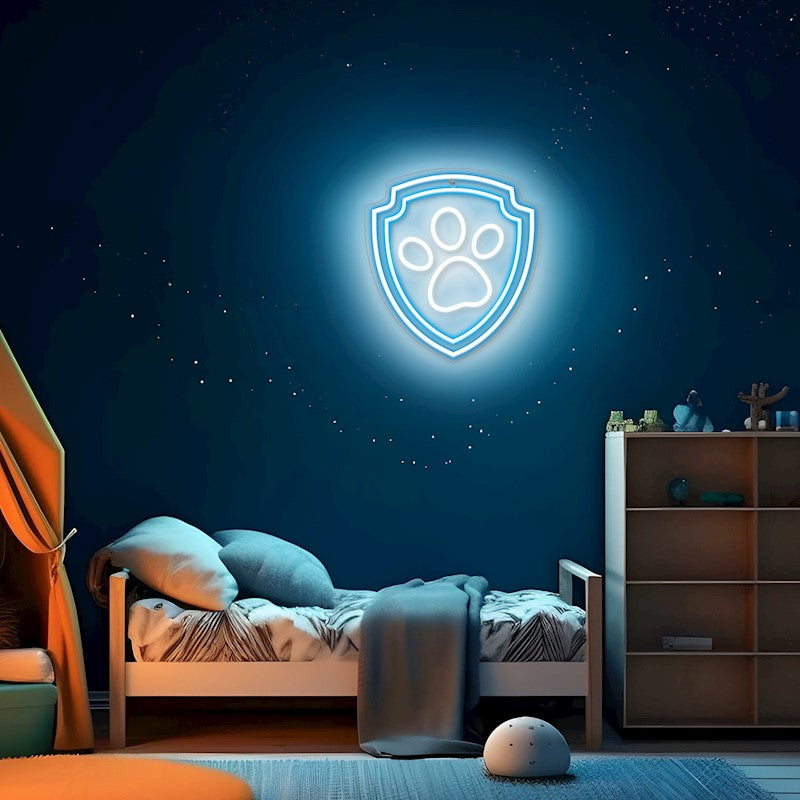 Karājamā LED neona gaisma uz organiskā stikla ar Paw Patrol ķepas simbolu, 40 × 40 cm, melna, USB