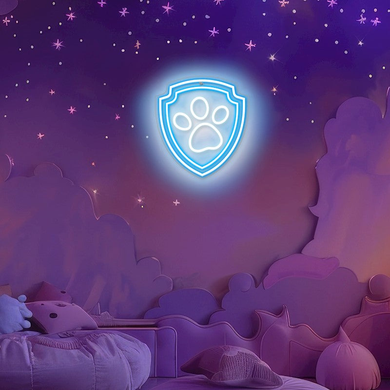 Karājamā LED neona gaisma uz organiskā stikla ar Paw Patrol ķepas simbolu, 40 × 40 cm, melna, USB