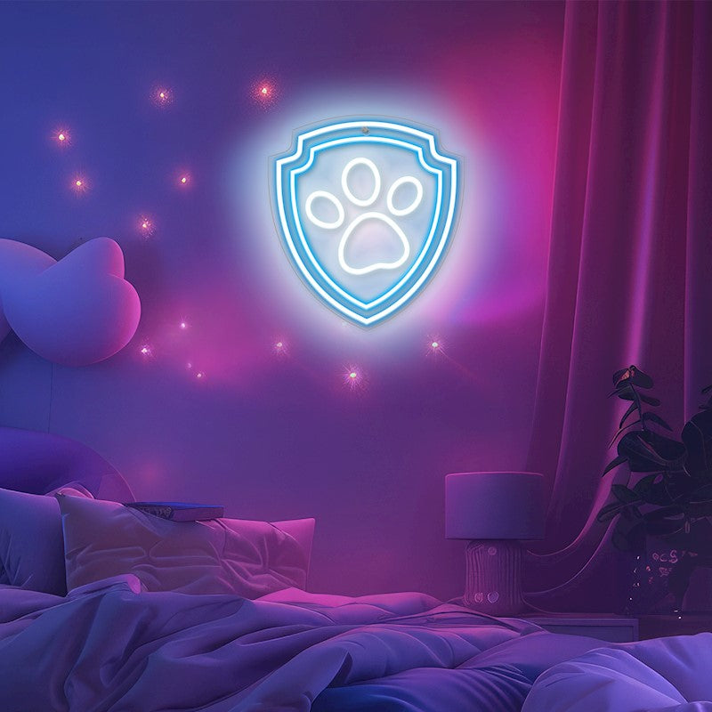Karājamā LED neona gaisma uz organiskā stikla ar Paw Patrol ķepas simbolu, 40 × 40 cm, melna, USB