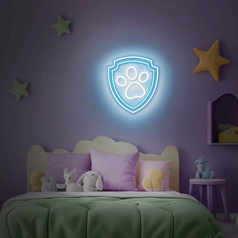 Karājamā LED neona gaisma uz organiskā stikla ar Paw Patrol ķepas simbolu, 40 × 40 cm, melna, USB