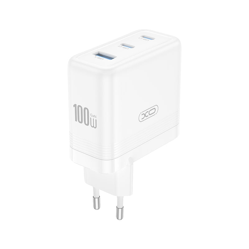 XO sienas lādētājs CE35 PD 100 W 2× USB-C 1× USB, balts