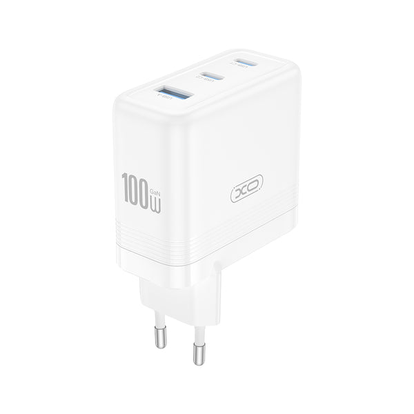 XO sienas lādētājs CE35 PD 100 W 2× USB-C 1× USB, balts