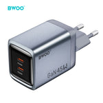 BWOO BO-CDA239 GaN sienas lādētājs, 45W, 2xUSB-C, PD, PPS, pelēks
