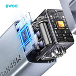 BWOO BO-CDA239 GaN sienas lādētājs, 45W, 2xUSB-C, PD, PPS, pelēks