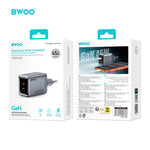 BWOO BO-CDA239 GaN sienas lādētājs, 45W, 2xUSB-C, PD, PPS, pelēks
