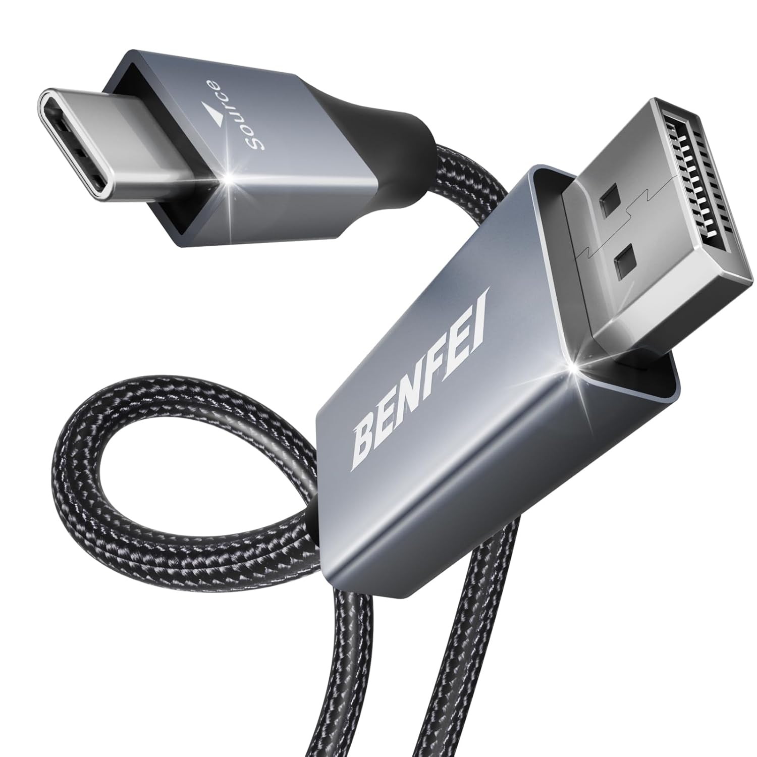 BENFEI USB-C–DisplayPort kabelis, 0,9 m, 8K 60 Hz, 4K 144 Hz, pelēks