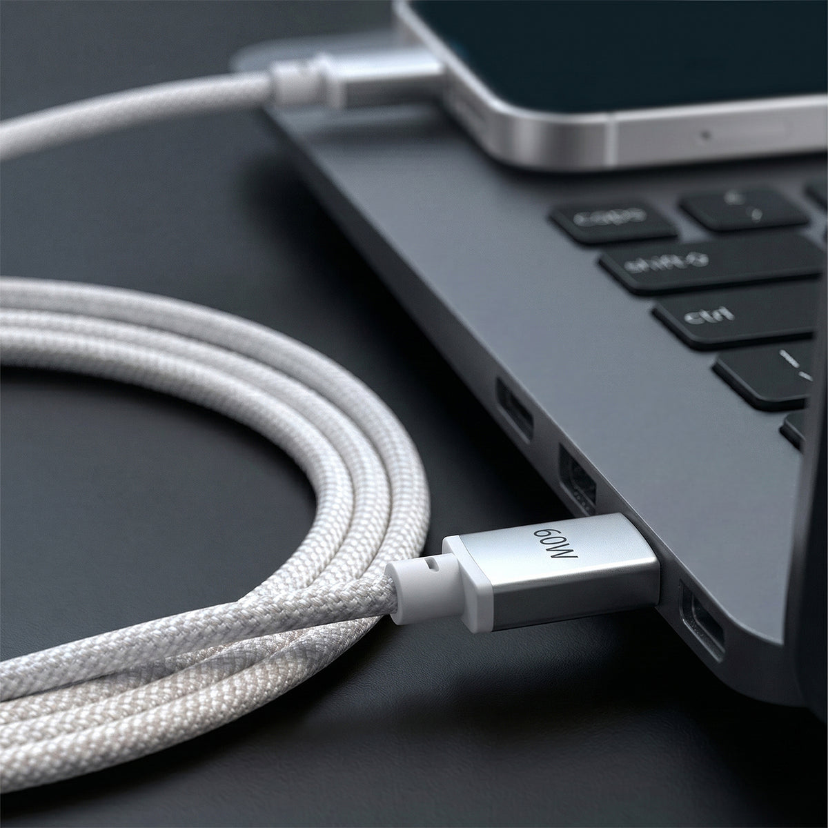 Forever Vibe USB-C–USB-C kabelis, 60W, 1m, sudraba