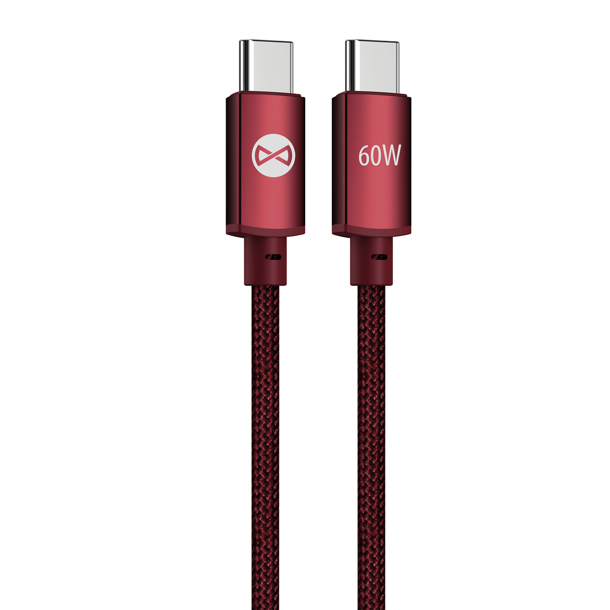 Forever Vibe USB-C–USB-C kabelis, 60W, 1m, bordo