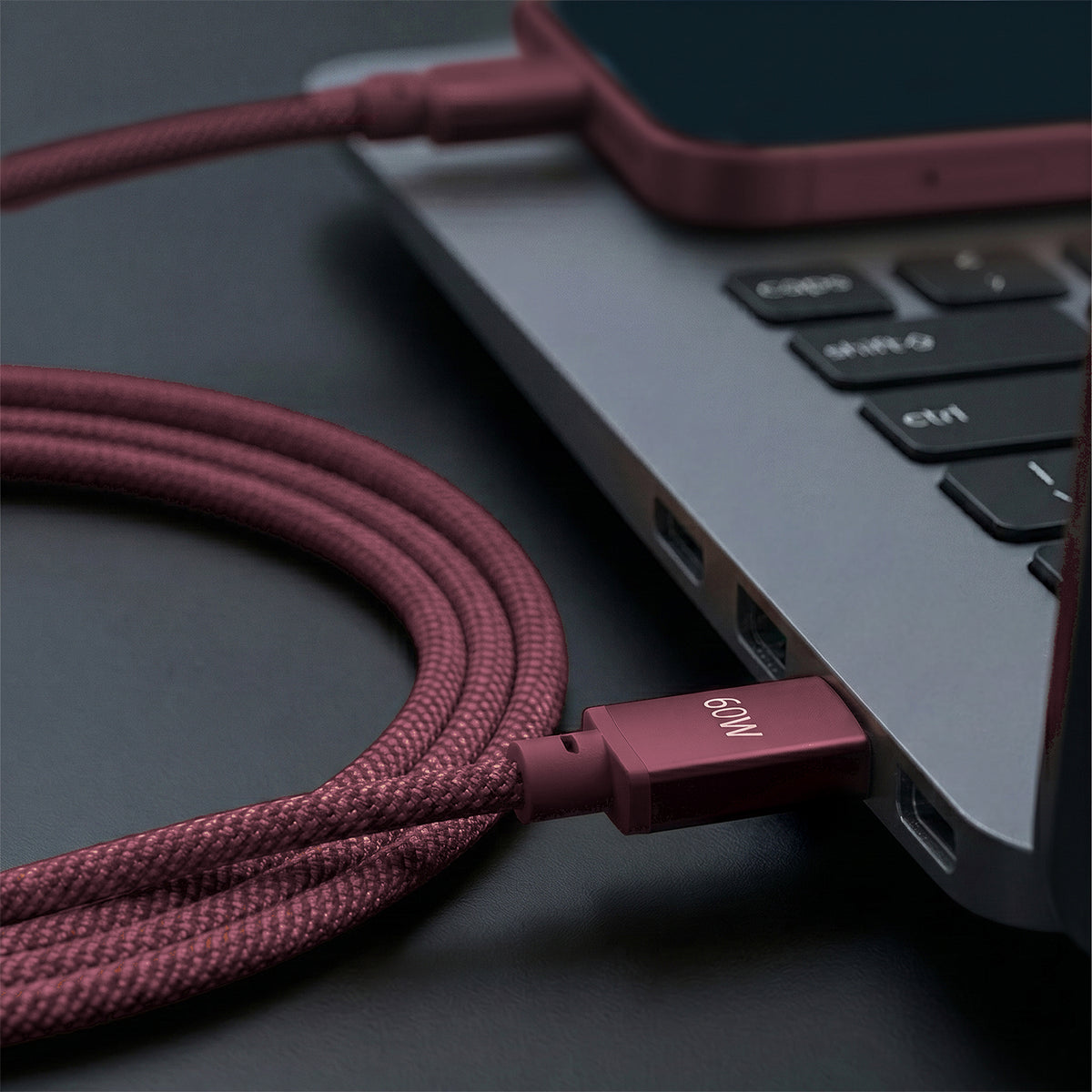 Forever Vibe USB-C–USB-C kabelis, 60W, 1m, bordo