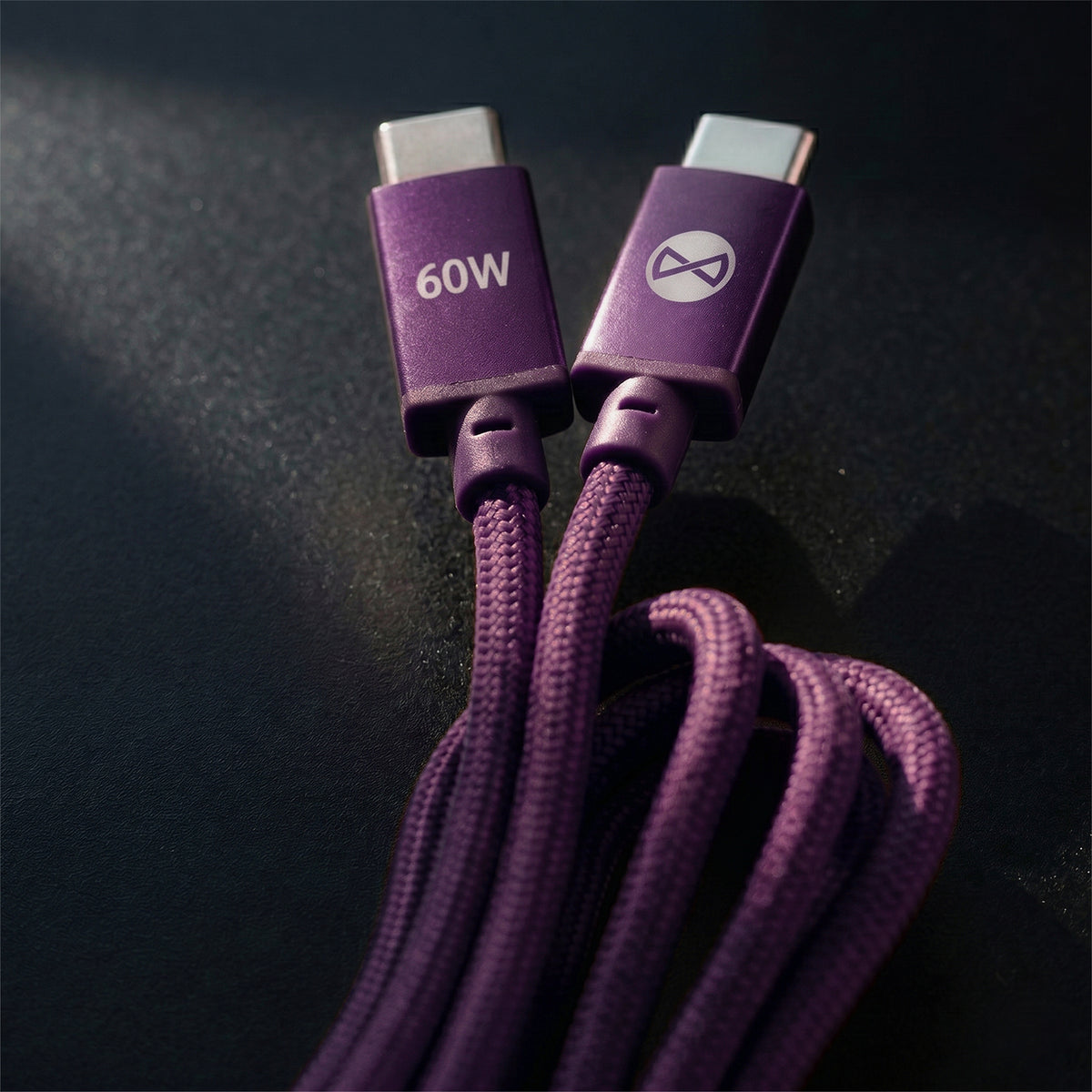 Forever Vibe USB-C–USB-C kabelis, 60W, 1m, tumši ķiršu