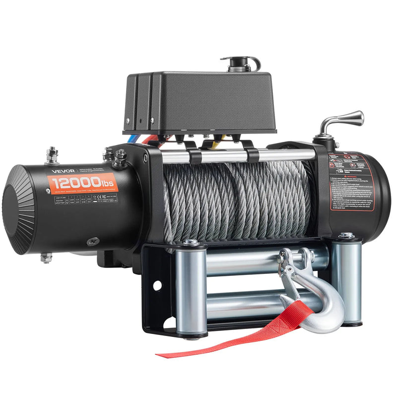 VEVOR elektriskā vinča, 12 V, vilkšanas jauda 5400 kg, tērauda trose Ø9,1 mm × 26 m, bezvadu un vadu tālvadība, piemērota SUV, Jeep, piekabēm, laivām un bezceļu transportlīdzekļiem