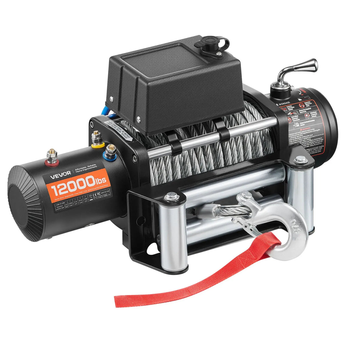 VEVOR elektriskā vinča, 12 V, vilkšanas jauda 5400 kg, tērauda trose Ø9,1 mm × 26 m, bezvadu un vadu tālvadība, piemērota SUV, Jeep, piekabēm, laivām un bezceļu transportlīdzekļiem