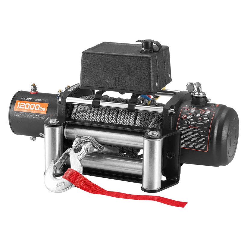 VEVOR elektriskā vinča, 12 V, vilkšanas jauda 5400 kg, tērauda trose Ø9,1 mm × 26 m, bezvadu un vadu tālvadība, piemērota SUV, Jeep, piekabēm, laivām un bezceļu transportlīdzekļiem