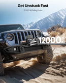 VEVOR elektriskā vinča, 12 V, vilkšanas jauda 5400 kg, tērauda trose Ø9,1 mm × 26 m, bezvadu un vadu tālvadība, piemērota SUV, Jeep, piekabēm, laivām un bezceļu transportlīdzekļiem