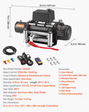 VEVOR elektriskā vinča, 12 V, vilkšanas jauda 5400 kg, tērauda trose Ø9,1 mm × 26 m, bezvadu un vadu tālvadība, piemērota SUV, Jeep, piekabēm, laivām un bezceļu transportlīdzekļiem