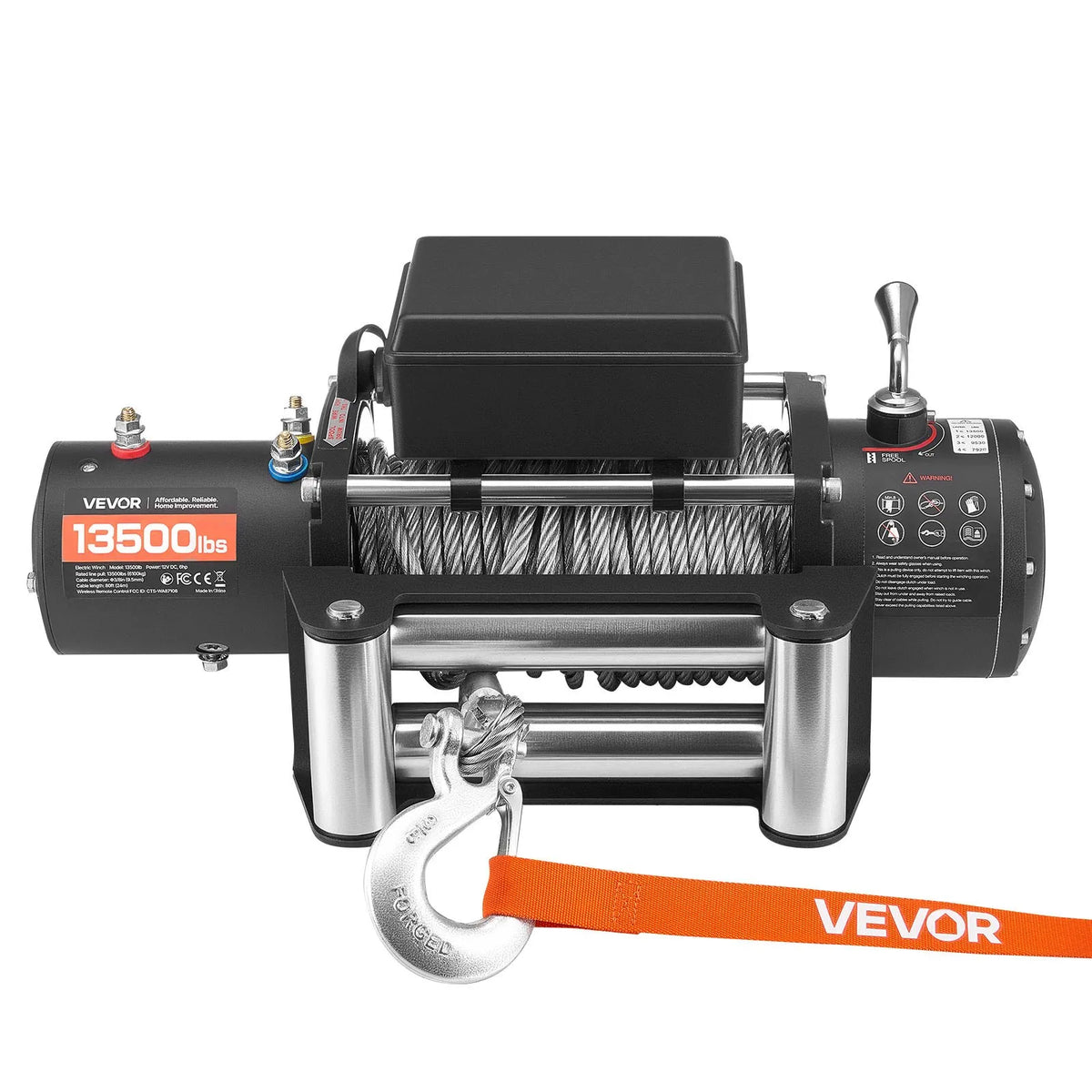 VEVOR elektriskā vinča, 6 100 kg vilkšanas jauda, 12 V līdzstrāvas kravas auto vinča ar Φ9,5 mm × 24 m tērauda trosi, bezvadu un vadu tālvadība, IP55 ūdensizturība SUV, Jeep, piekabju, laivu un bezceļu transportlīdzekļu vilkšanai
