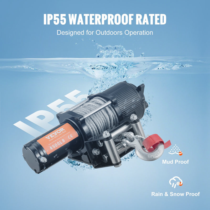 VEVOR elektriskā vinča, 12 V, 2041 kg vilkšanas jauda, ar tērauda trosi (6 mm × 12 m), IP55, bezvadu tālvadība, 4 virzienu troses vadotne – piemērota ATV, UTV, džipiem, SUV, piekabēm, laivām un auto vilkšanai bezceļa apstākļos