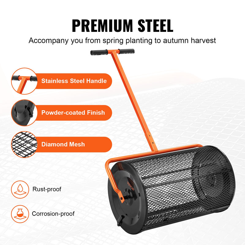 Разбрасыватель компоста VEVOR, регулируемая ручка 62-65 см, ширина 61 см, сетчатая корзина из стали с порошковым покрытием, для разбрасывания удобрений, почвы, компоста