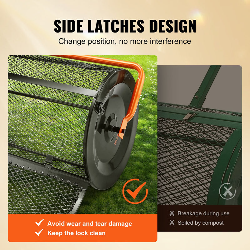 Разбрасыватель компоста VEVOR, регулируемая ручка 62-65 см, ширина 61 см, сетчатая корзина из стали с порошковым покрытием, для разбрасывания удобрений, почвы, компоста