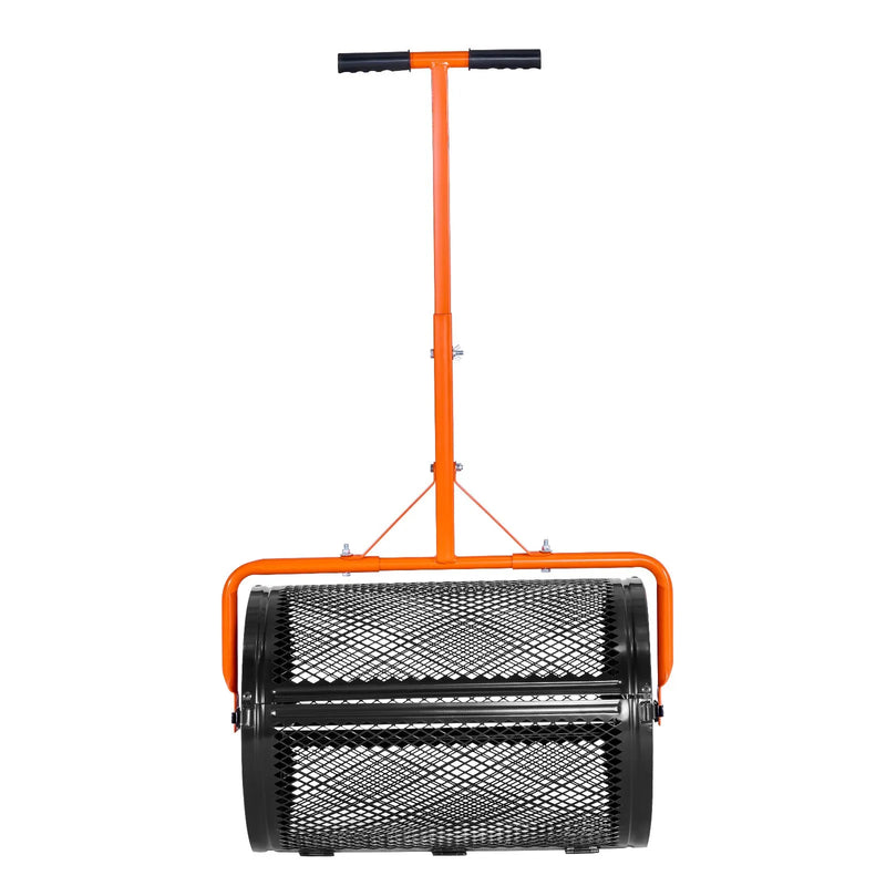 VEVOR komposta izkliedētājs 61 cm plats kūdras un sēklu izkliedētājs ar T veida rokturi, 3 augstuma regulēšanas līmeņi, pulverkrāsota tērauda dārza komposta veltnis zāles sēšanai un mēslojuma izkliedēšanai