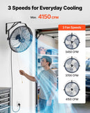 VEVOR sienas ventilators, 450mm, IP44, 3 ātrumi, liels gaisa plūsmas attālums, regulējams rotācijas leņķis, jaudīgs, rūpniecībai, komerctelpām, garāžām, darbnīcām un sporta zālēm