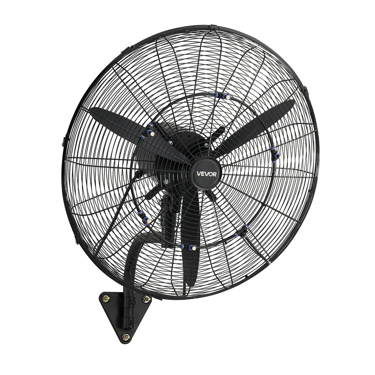 VEVOR sienas ventilators 610 mm, pie sienas pakarināms ventilators ar oscilāciju, miglošanas funkciju, IP44 aizsardzības klase, 3 ātrumi, jaudīga gaisa plūsma, mehāniska vadība, paredzēts rūpnieciskai, komerciālai lietošanai, garāžām un darbnīcām