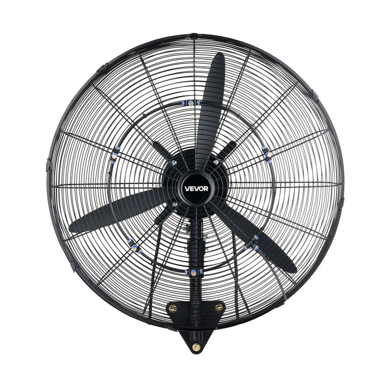 VEVOR sienas ventilators 610 mm, pie sienas pakarināms ventilators ar oscilāciju, miglošanas funkciju, IP44 aizsardzības klase, 3 ātrumi, jaudīga gaisa plūsma, mehāniska vadība, paredzēts rūpnieciskai, komerciālai lietošanai, garāžām un darbnīcām