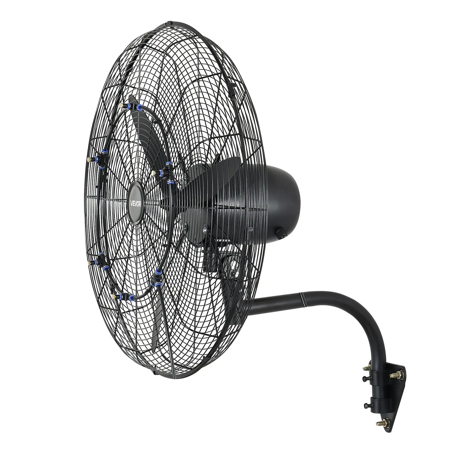 VEVOR sienas ventilators 610 mm, pie sienas pakarināms ventilators ar oscilāciju, miglošanas funkciju, IP44 aizsardzības klase, 3 ātrumi, jaudīga gaisa plūsma, mehāniska vadība, paredzēts rūpnieciskai, komerciālai lietošanai, garāžām un darbnīcām