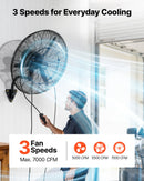 VEVOR sienas ventilators 610 mm, pie sienas pakarināms ventilators ar oscilāciju, miglošanas funkciju, IP44 aizsardzības klase, 3 ātrumi, jaudīga gaisa plūsma, mehāniska vadība, paredzēts rūpnieciskai, komerciālai lietošanai, garāžām un darbnīcām