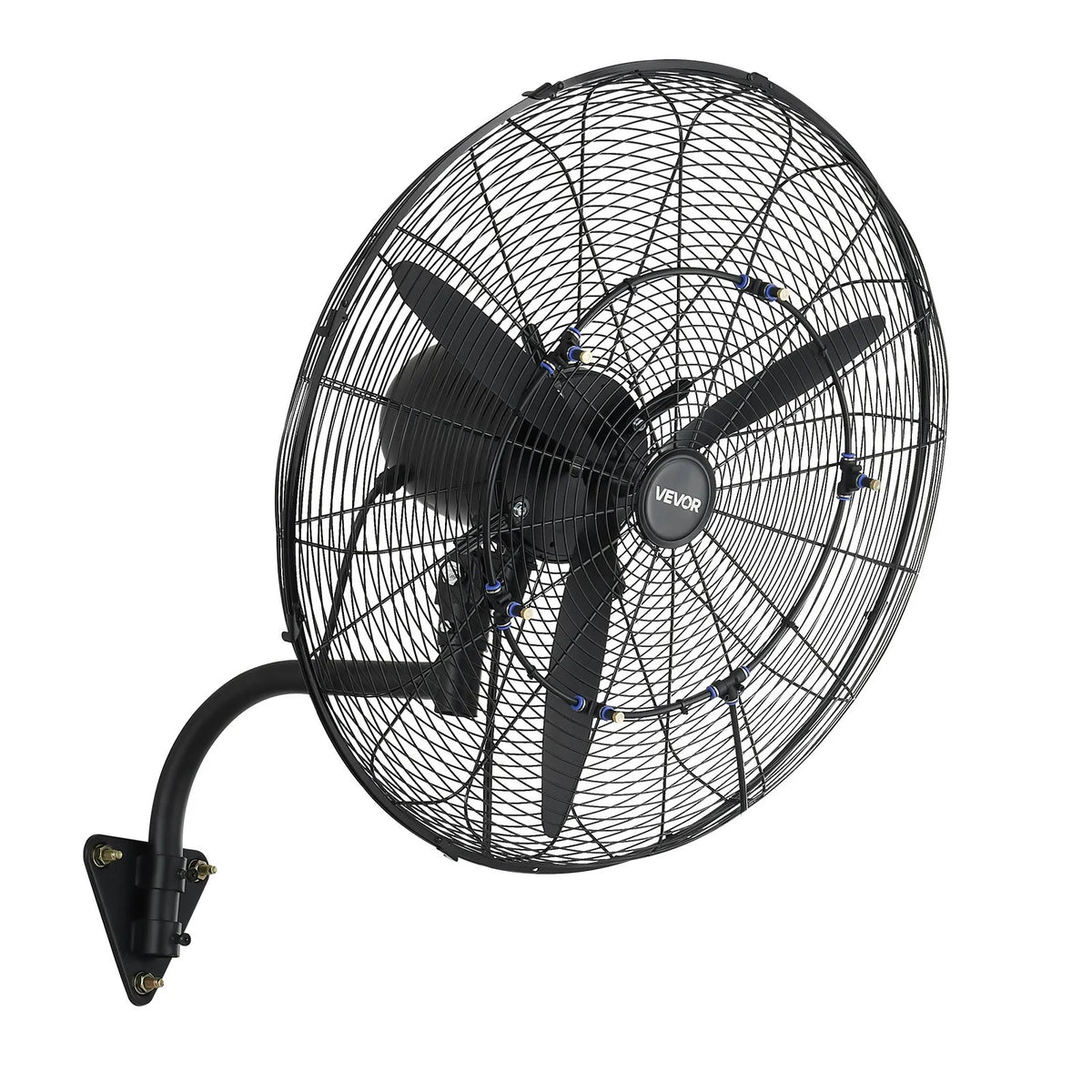 VEVOR sienas ventilators 610 mm, pie sienas pakarināms ventilators ar oscilāciju, miglošanas funkciju, IP44 aizsardzības klase, 3 ātrumi, jaudīga gaisa plūsma, mehāniska vadība, paredzēts rūpnieciskai, komerciālai lietošanai, garāžām un darbnīcām