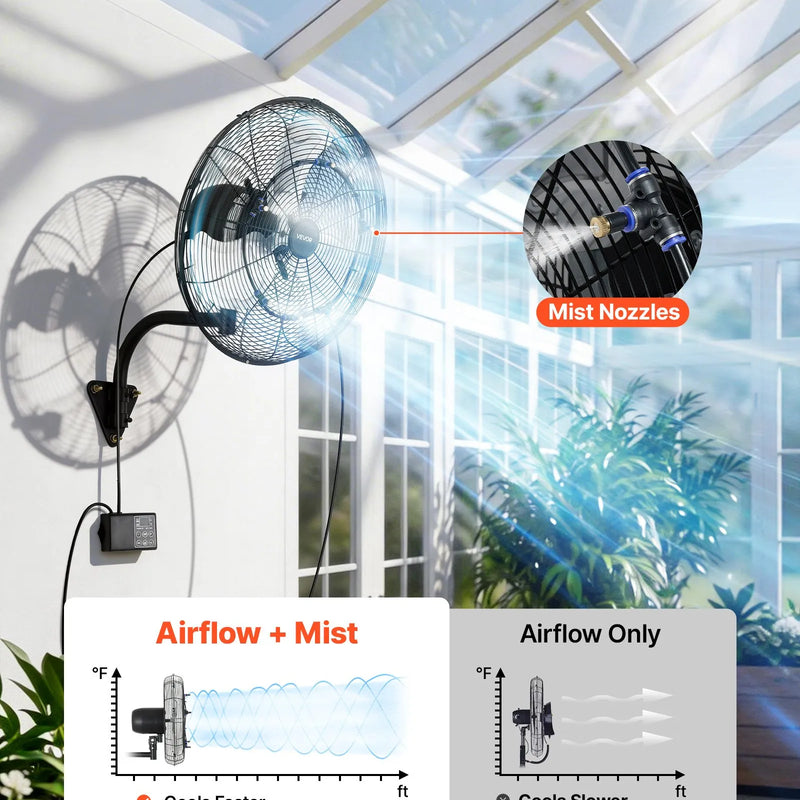 VEVOR sienas ventilators, 505mm, ar svārstību un miglas funkciju, tālvadības pulti, IP44, 3 ātrumi, 18h taimeris, temperatūras kontrole, rūpniecībai, komerctelpām, garāžām, darbnīcām un sporta zālēm