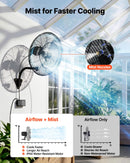 VEVOR sienas ventilators, 505mm, ar svārstību un miglas funkciju, tālvadības pulti, IP44, 3 ātrumi, 18h taimeris, temperatūras kontrole, rūpniecībai, komerctelpām, garāžām, darbnīcām un sporta zālēm