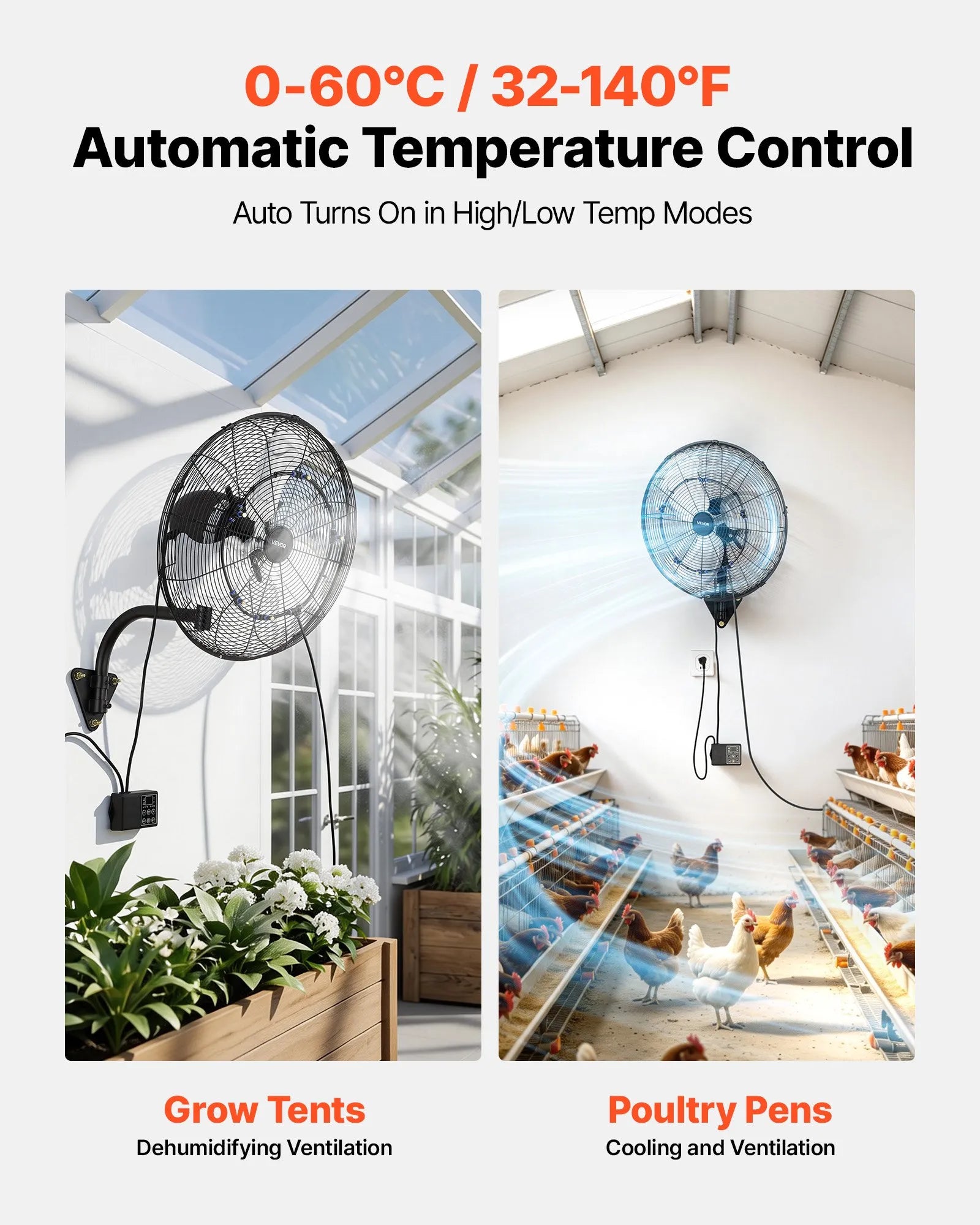 VEVOR sienas ventilators, 505mm, ar svārstību un miglas funkciju, tālvadības pulti, IP44, 3 ātrumi, 18h taimeris, temperatūras kontrole, rūpniecībai, komerctelpām, garāžām, darbnīcām un sporta zālēm