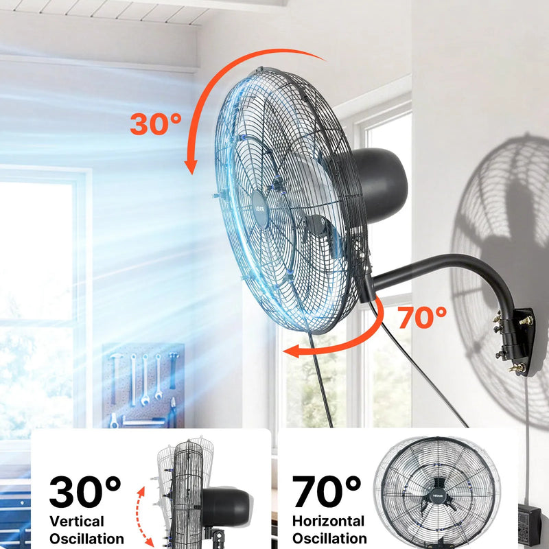 VEVOR sienas ventilators, 505mm, ar svārstību un miglas funkciju, tālvadības pulti, IP44, 3 ātrumi, 18h taimeris, temperatūras kontrole, rūpniecībai, komerctelpām, garāžām, darbnīcām un sporta zālēm