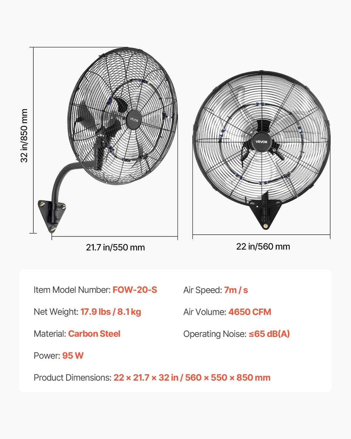 VEVOR sienas ventilators, 505mm, ar svārstību un miglas funkciju, tālvadības pulti, IP44, 3 ātrumi, 18h taimeris, temperatūras kontrole, rūpniecībai, komerctelpām, garāžām, darbnīcām un sporta zālēm