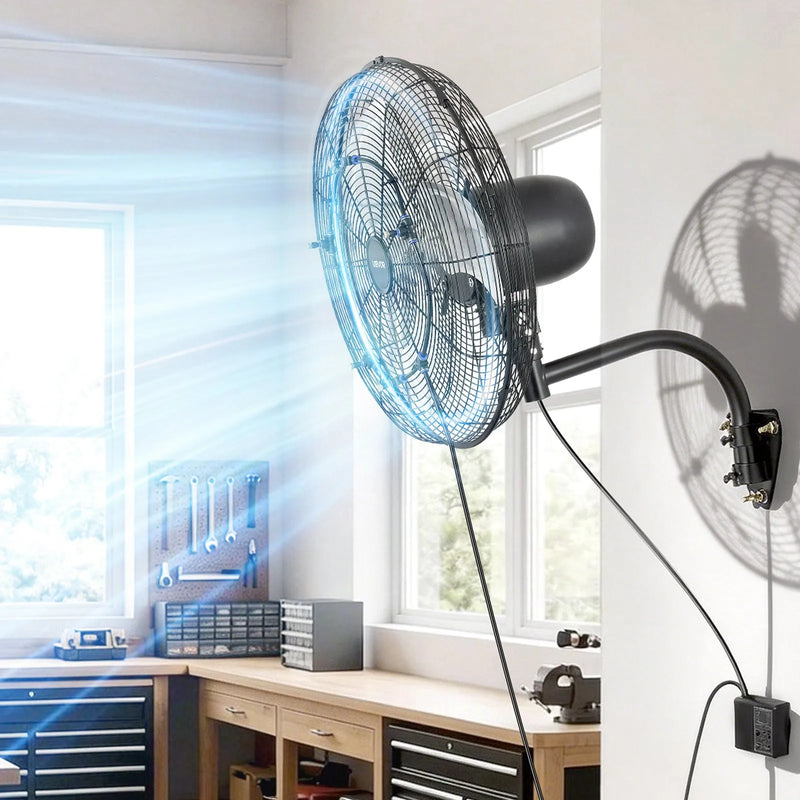 VEVOR sienas ventilators, 505mm, ar svārstību un miglas funkciju, tālvadības pulti, IP44, 3 ātrumi, 18h taimeris, temperatūras kontrole, rūpniecībai, komerctelpām, garāžām, darbnīcām un sporta zālēm