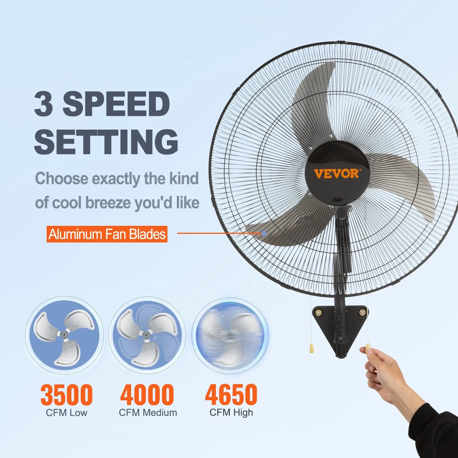 Sienas ventilators metāla 49 cm 3 ātrumi