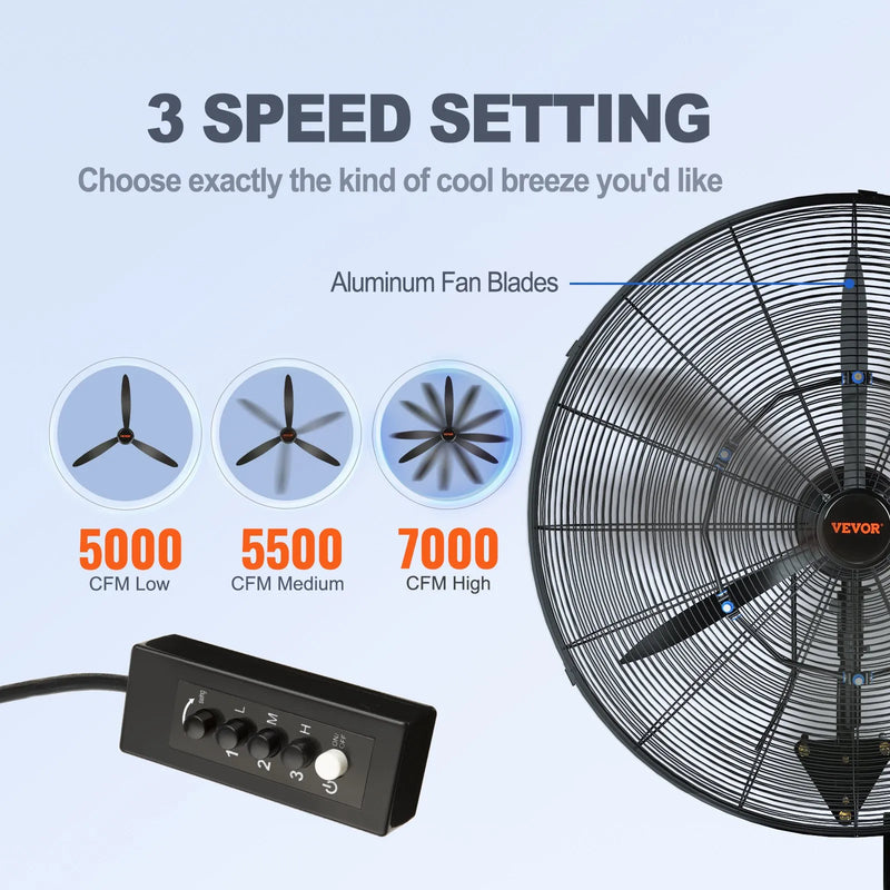 61 cm oscilējošs sienas miglotājs ventilators metāla 3 ātrumi 115 W