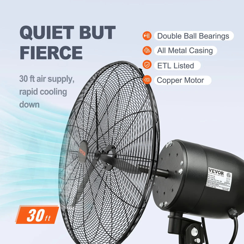 61 cm oscilējošs sienas miglotājs ventilators metāla 3 ātrumi 115 W