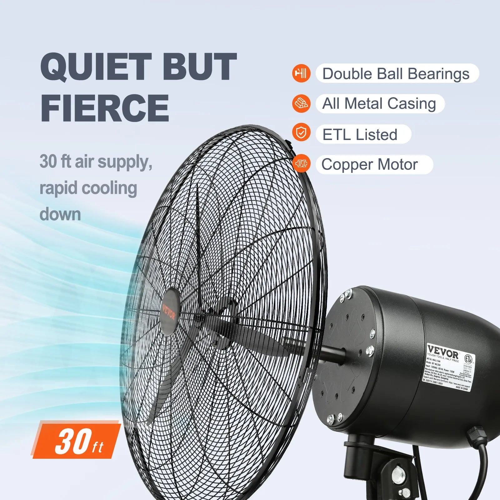 61 cm oscilējošs sienas miglotājs ventilators metāla 3 ātrumi 115 W